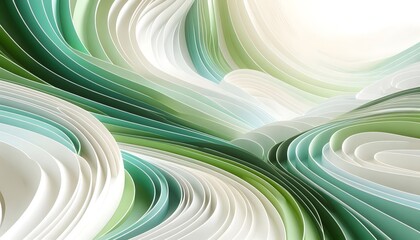 Abstract waves of green and white hues flowing smoothly in a gradient with soft light