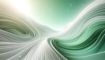 Abstract waves of green and white hues flowing smoothly in a gradient with soft light