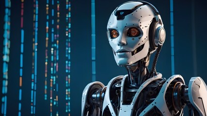 Voice automated robot assistant. Artificial intelligence communicates and answers calls using a headset
