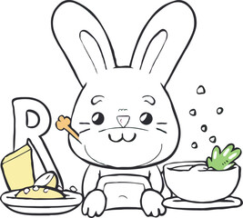 coloring page a simple drawing of pretty letter with cartoon character, Coloring book