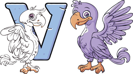 coloring page a simple drawing of pretty letter with cartoon character, Coloring book