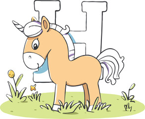 coloring page a simple drawing of pretty letter with cartoon character, Coloring book