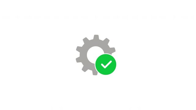 Gear with mark check icon animation on white background. 4k video