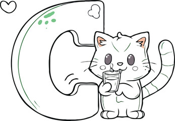 coloring page a simple drawing of pretty letter with cartoon character, Coloring book