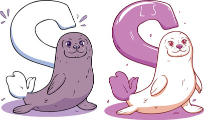 coloring page a simple drawing of pretty letter with cartoon character, Coloring book