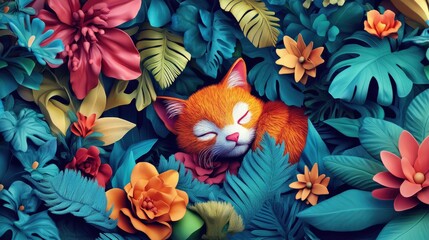 Stunning 3D vector featuring vibrant small animals and flowers, perfect for a magazine cover design