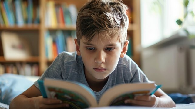 Boy doing daily reading exercises, child, routine, development