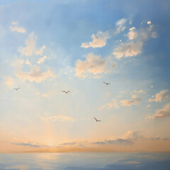 Fototapeta premium A serene blue sky filled with soft, wispy clouds drifting across a vast horizon