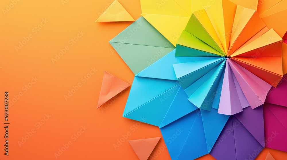 Poster bright and vivid origami paper forms an eyecatching abstract wallpaper, adding a splash of color to 