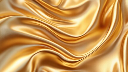 Fototapeta premium Luxurious Golden Silk Fabric with Smooth Waves and Shiny Texture, Perfect for Backgrounds and Textiles