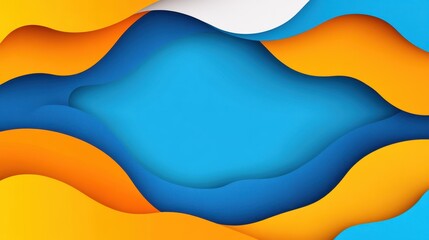 Vibrant abstract blue and orange background features eyecatching paper cut designs, perfect for a modern aesthetic.