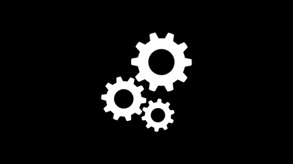 Rotating gears looped animation on black background. 4k Video
