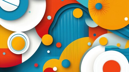 Obraz premium Vibrant geometric shapes blend seamlessly, creating a playful vector backdrop thats perfect for modern designs.