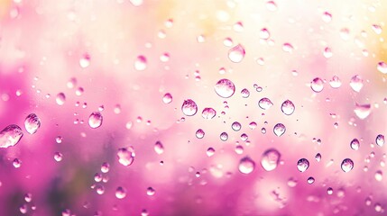 Close-Up of Water Droplets on Glass with Soft Pink and Yellow Background