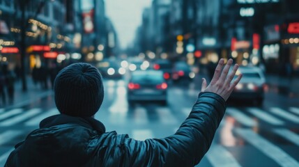 Man hailing a cab in the city