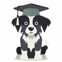 Cute cartoon dog wearing graduation cap, isolated on white background. Perfect for educational and celebration themes.