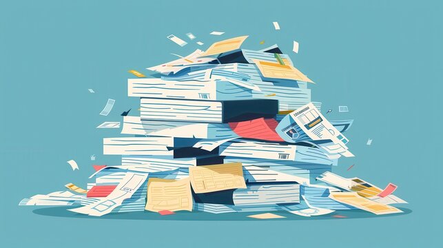 A pile of papers is on a table