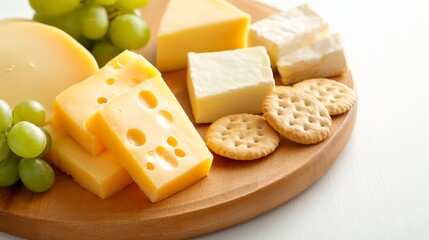 Cheese platter with crackers and grapes