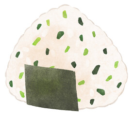 斜めから見た ふりかけのおにぎり(主線あり)　水彩タッチ