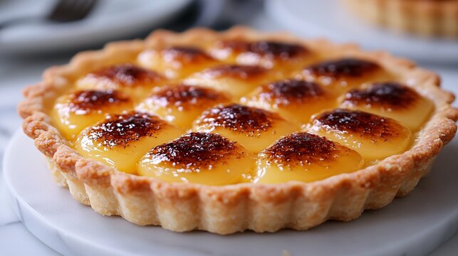 Naklejki Classic Vanilla Custard Tart with Golden Caramel Glaze