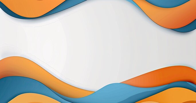 A simple vector background with blue and orange waves on the bottom, white space in the center for text, professional graphic design in the style of white blank template banner,