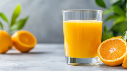 Fresh orange juice in a glass with oranges