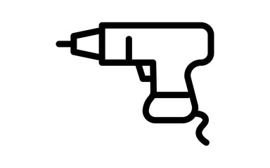 Tool icon with simple line drawing in black and white, Electric screwdriver