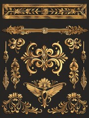 Ornate Gold Elements Black Background