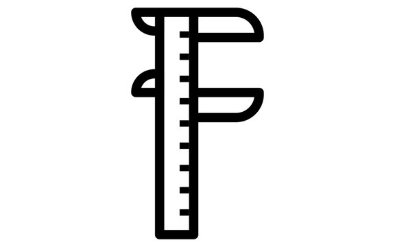 Tool icon with simple line drawing in black and white, calliper