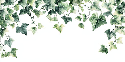 A watercolor realistic of green ivy leaves and vines, generative AI