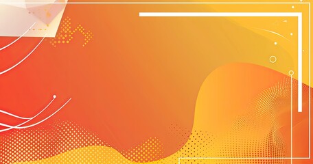 A vector banner background with orange and red colors, a white frame border on the right side of a gradient color pattern with dots in a hexagonal shape and a yellow color background