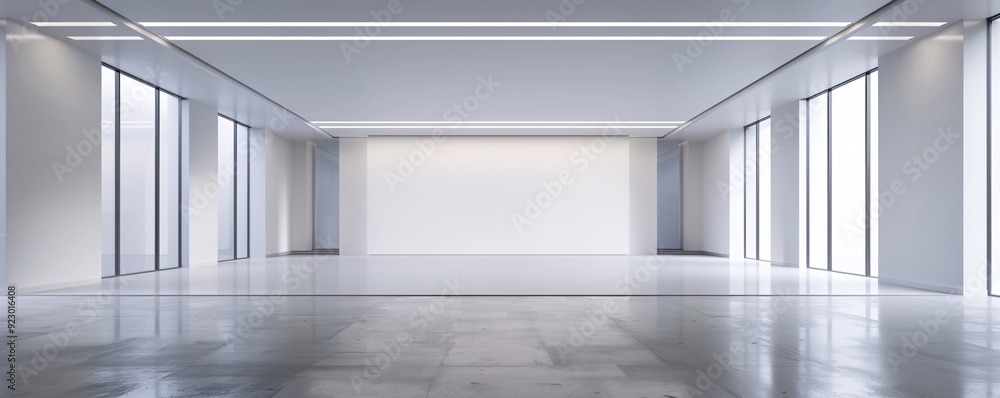 Poster an empty 3d room with a high ceiling and smooth surfaces, designed to provide significant copy space