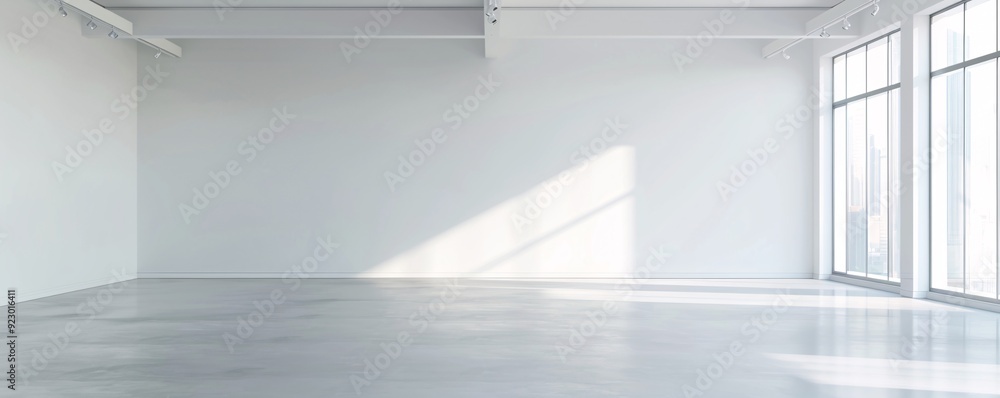 Poster an empty 3d room with a high ceiling and smooth surfaces, designed to provide significant copy space
