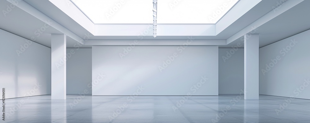 Poster an empty 3d room with a high ceiling and smooth surfaces, designed to provide significant copy space