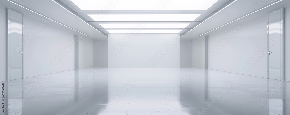 Poster an empty 3d room with a high ceiling and smooth surfaces, designed to provide significant copy space