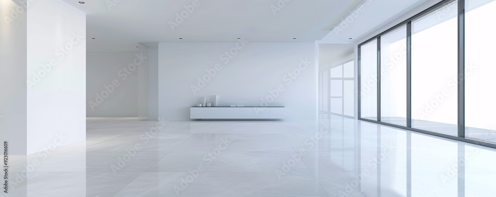 Aufkleber a large, open 3d room with clean lines and a modern aesthetic, featuring significant copy space for 