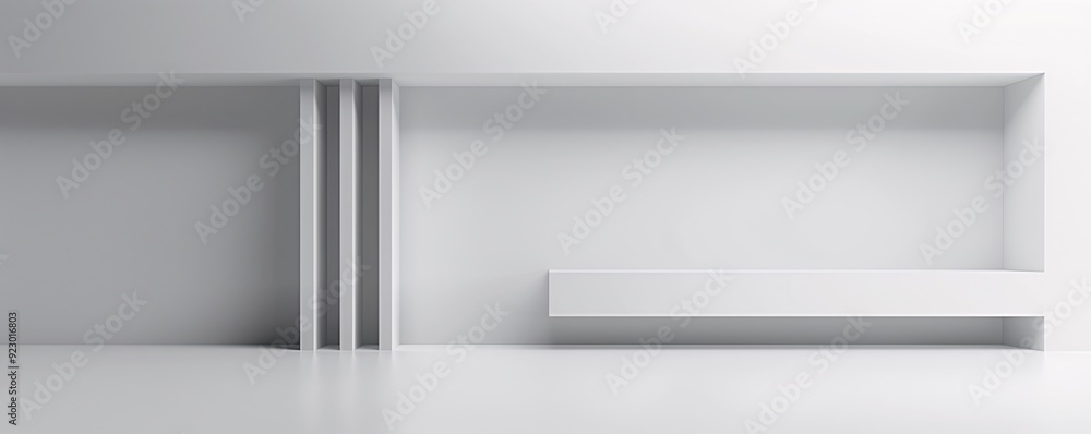 Poster a minimalist 3d room with sharp lines and smooth surfaces, offering extensive copy space for text or