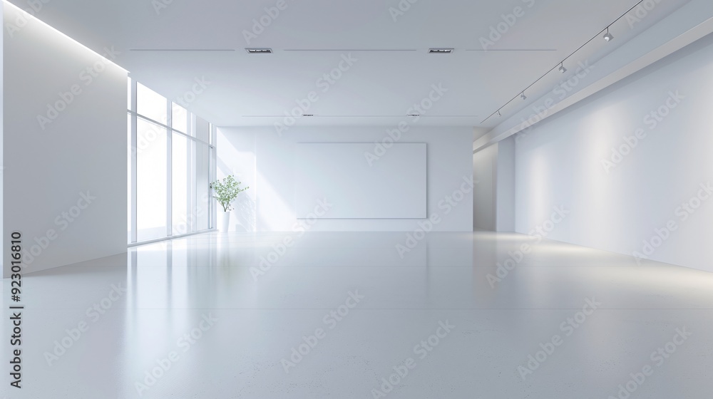 Poster a modern 3d-rendered room with clean surfaces and soft lighting, designed with ample copy space for 