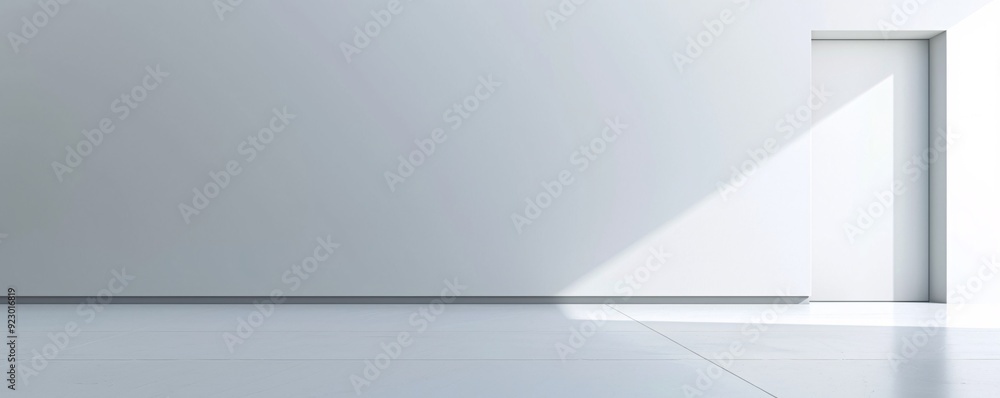 Poster a minimalist 3d room with sharp lines and smooth surfaces, offering extensive copy space for text or
