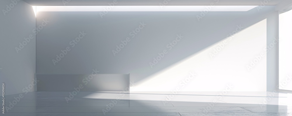 Poster a minimalist 3d room with sharp lines and smooth surfaces, offering extensive copy space for text or