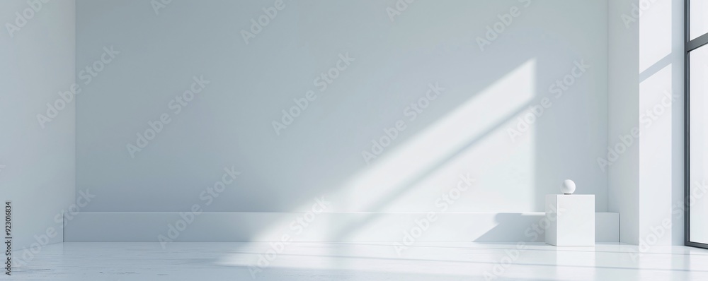 Poster a minimalist 3d room with sharp lines and smooth surfaces, offering extensive copy space for text or