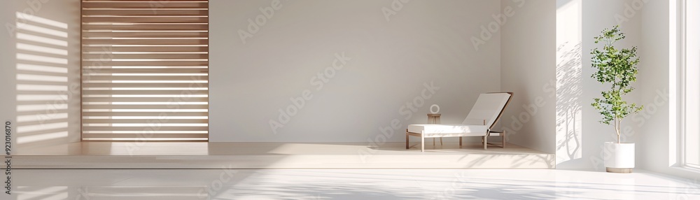 Aufkleber an open, airy 3d room with a sleek design and neutral color palette, perfect for adding copy space f