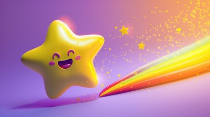 Obraz premium Yellow Star Smiling Face Rainbow