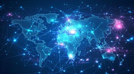 Fototapeta premium Blue planet Earth bathed in digital network, a cosmic map for global business and communication