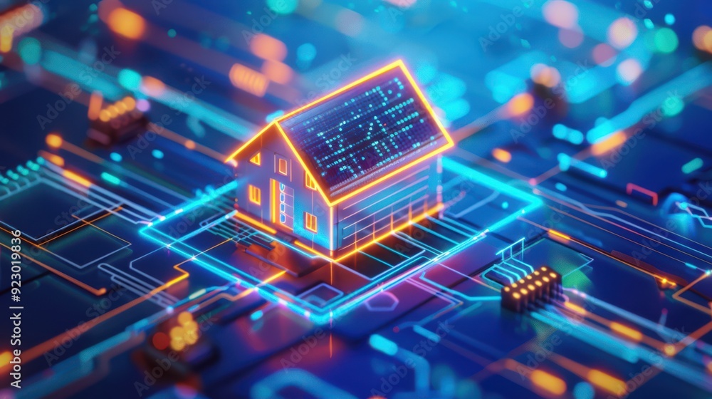 Poster iot devices connected in a smart home network, innovative and efficient.