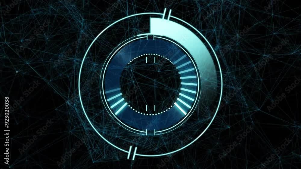 Poster futuristic circular interface animation with glowing lines and geometric patterns