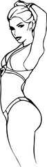 Abstract Sketch Line Drawing of Female Figure. Woman Body Vector Linear Drawing. Female Silhouette Outline Abstract Portrait for Minimalist, Fashion Design. Vector EPS 10.