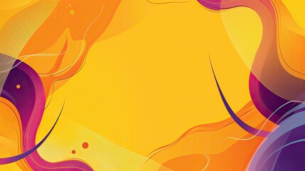 Naklejka premium A vibrant yellow background with colorful abstract shapes and curves, creating an energetic atmosphere for presentation or banner design. 