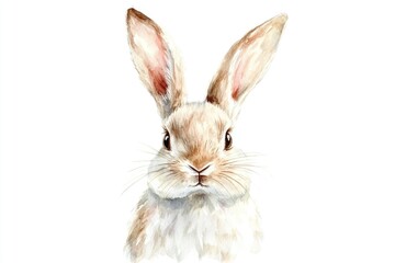Obraz premium A charming bunny gazes directly, showcasing its fluffy fur and expressive eyes, embodying the spirit of spring in soft watercolor art