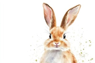 Obraz premium A cute bunny with a soft expression and detailed fur stands out against a minimal white background, creating a whimsical and delightful contrast